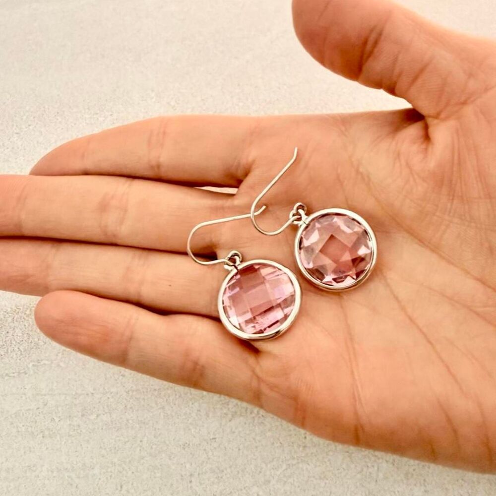 925 Sterling Silver Pink Faceted Crystal Earrings - Ippolita Inspired